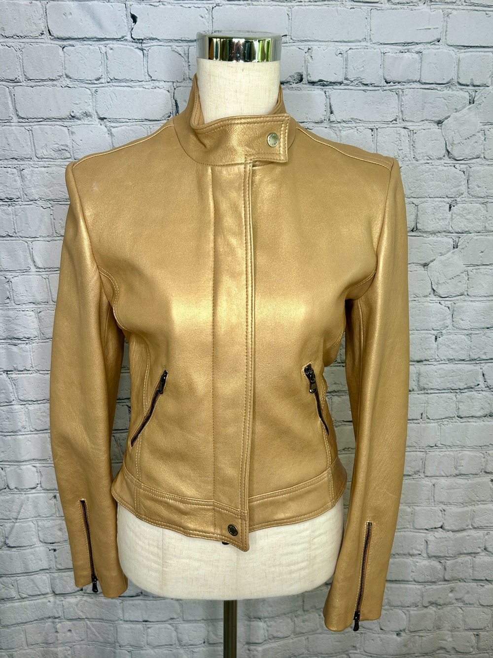 Vent Couvert French Lambskin Leather Jacket XS Camel Moto Made in France